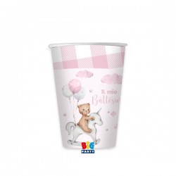 BICCHIERI 200cc BATTESIMO TEDDY BEAR ROSA 8pz