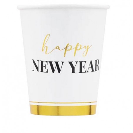 BICCHIERI 250cc HAPPY NEW YEAR CLOCK WHITE 8pz