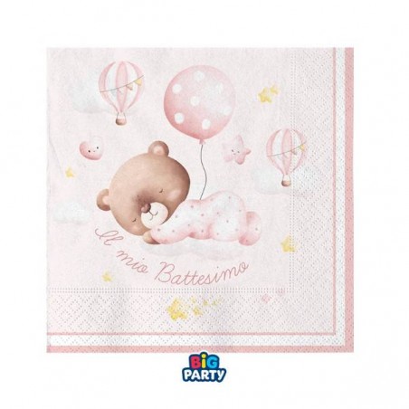 TOVAGLIOLI 25x25cm BATTESIMO BABY BEAR ROSA 16pz