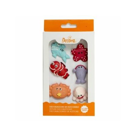 DECORAZIONI IN ZUCCHERO ANIMALI MARINI 6pz