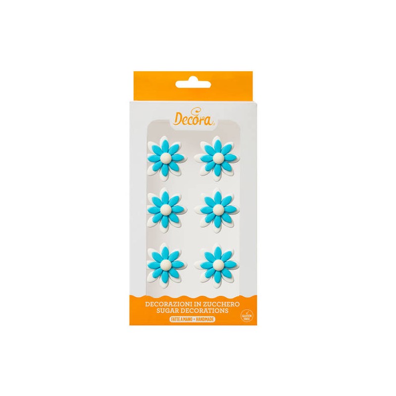 MARGHERITE BICOLOR CELESTE IN ZUCCHERO 6pz DECORA