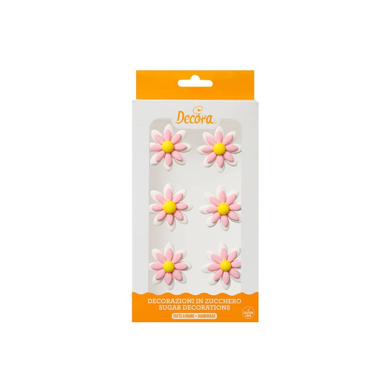 MARGHERITE BICOLOR ROSA IN ZUCCHERO 6pz DECORA