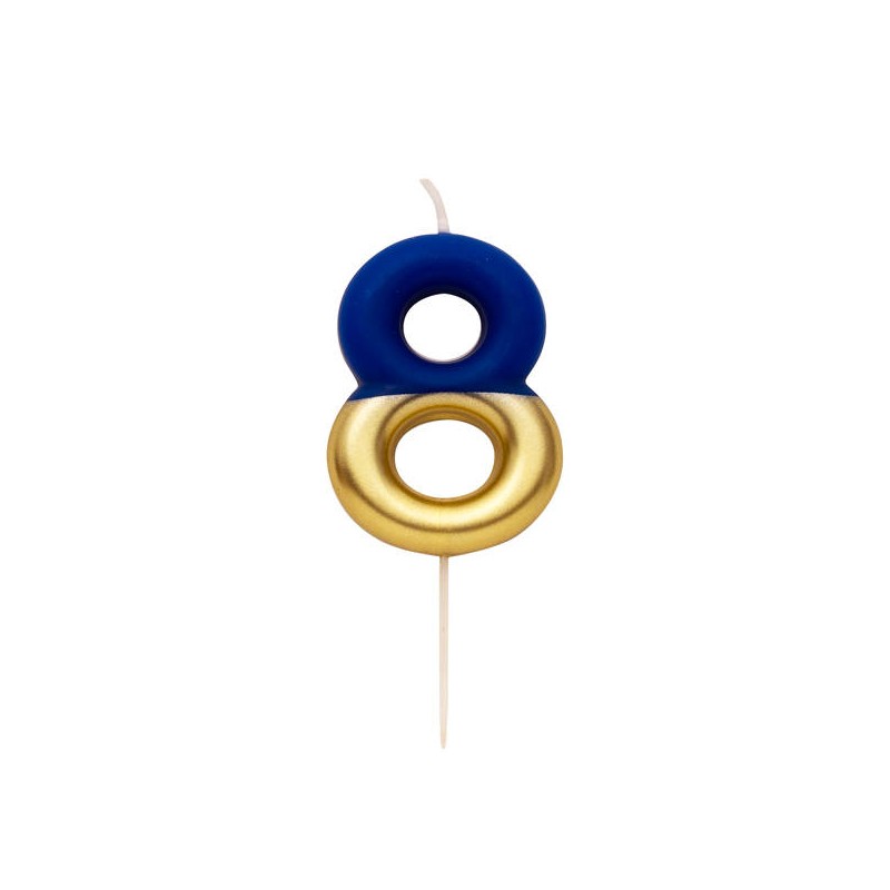 CANDELINA NUMERO 8 BLU/ORO 10,5cm