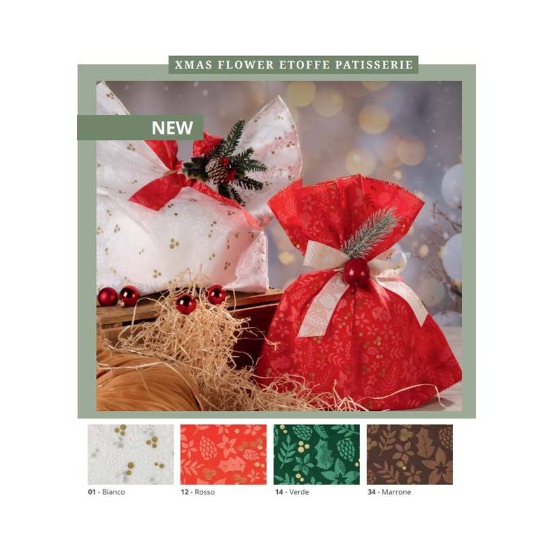 SACCHETTO XMAS FLOWER ETOFFE PATISSERIE 38x41+16cm 10pz 01-BIANCO
