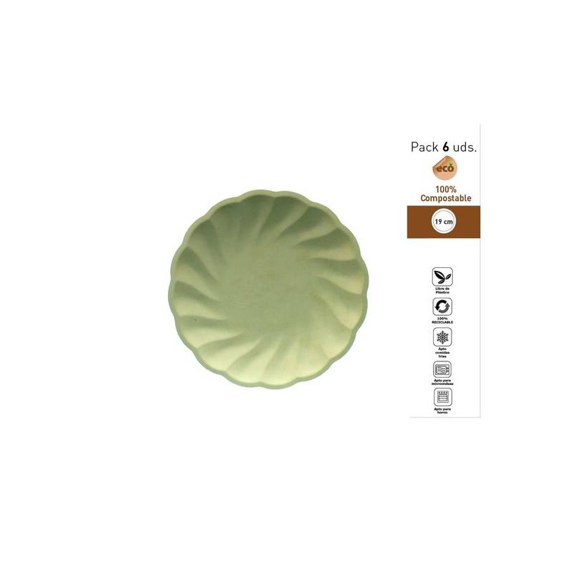 PIATTI DESSERT CONCHIGLIA COMPOSTABILI TONDI ø19cm VERDE 6pz