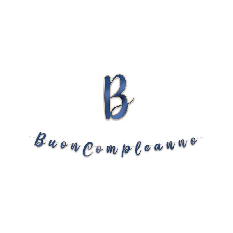 FESTONE ITALIC BUON COMPLEANNO BLU GOLD METAL cm15x3mt