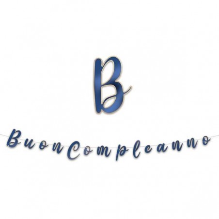 FESTONE ITALIC BUON COMPLEANNO BLU GOLD METAL cm15x3mt