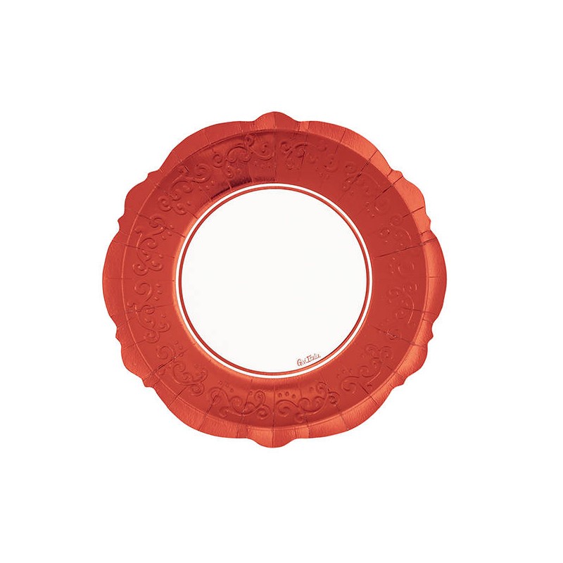 PIATTI LIBERTY ø27cm BIANCO BORDO ROSSO MET 8pz