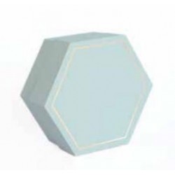 SCATOLA ESAGONALE C/DIVISORE INT. DUE SCOMPARTI 8x8x4cm 10pz ORO/SALVIA