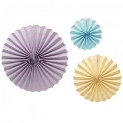 DECORAZIONE VENTAGLI IN CARTA MACARON SFUMATI 20/30/40cm 3pz