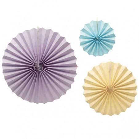 DECORAZIONE VENTAGLI IN CARTA MACARON SFUMATI 20/30/40cm 3pz