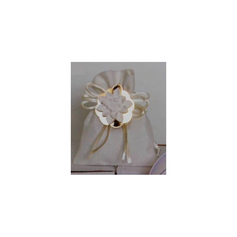 SACCHETTO LINO AVORIO C/ALBERO IN ORO PLEXI 6pz