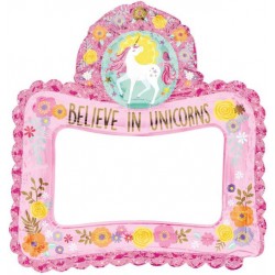 PALLONE MYLAR S/SHAPE SELFIE FRAME MAGICO UNICORNO PHOTO BOOTH 68x66cm