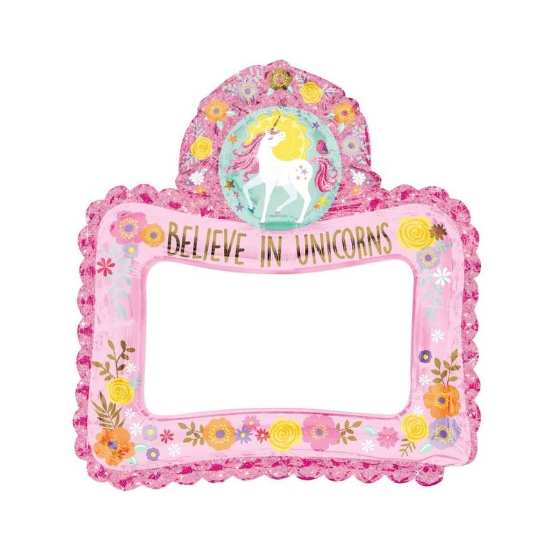 PALLONE MYLAR S/SHAPE SELFIE FRAME MAGICO UNICORNO PHOTO BOOTH 68x66cm