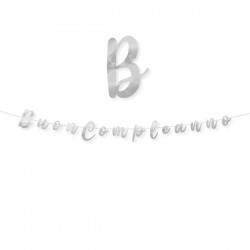 FESTONE ITALIC BUON COMPLEANNO ARGENTO METAL cm15x3mt