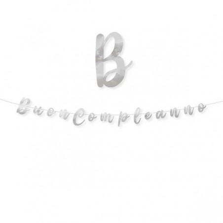 FESTONE ITALIC BUON COMPLEANNO ARGENTO METAL cm15x3mt