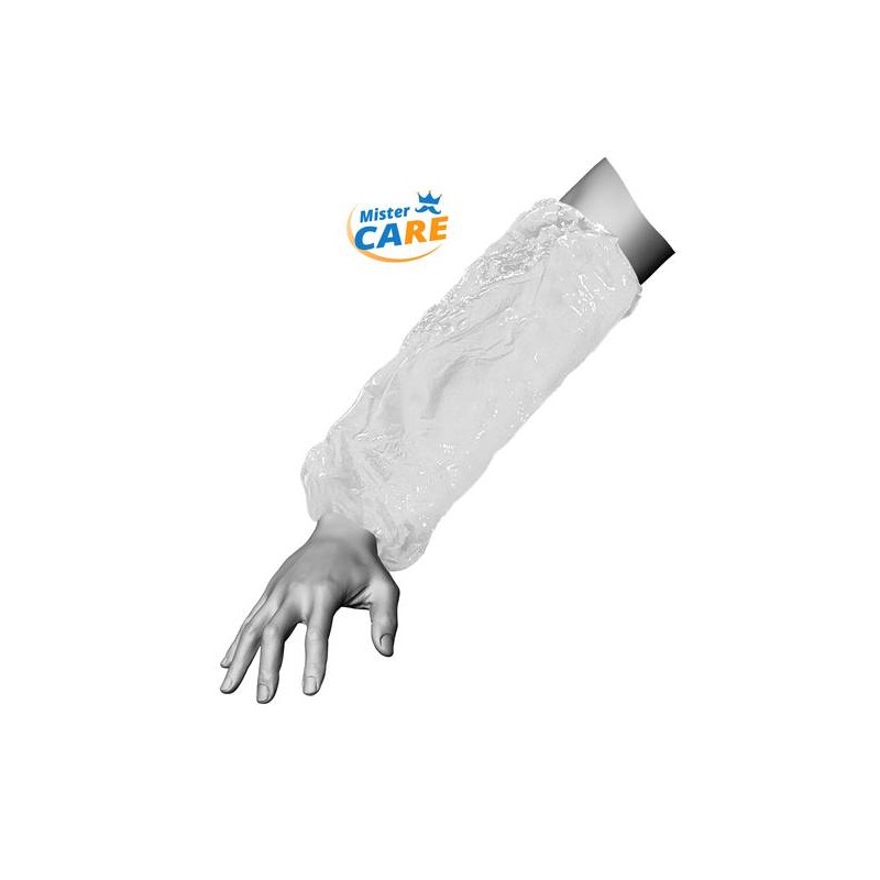 Mr.Care - MANICOTTO LDPE C/ELASTICI CUCITI 18my BIANCO 100pz