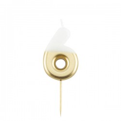 CANDELINA NUMERO 6 BIANCO/ORO 10,5cm