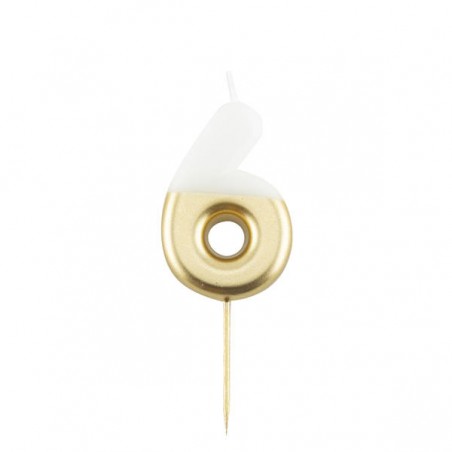CANDELINA NUMERO 6 BIANCO/ORO 10,5cm