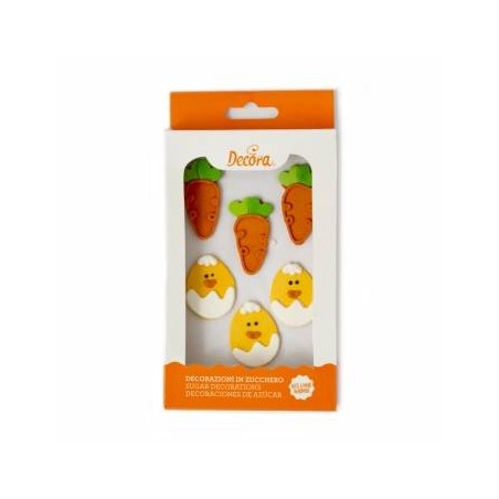 DECORAZIONI IN ZUCCHERO PULCINI E CAROTE 6pz