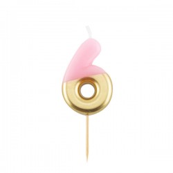 CANDELINA NUMERO 6 ROSA/ORO 10,5cm