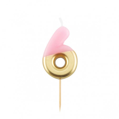 CANDELINA NUMERO 6 ROSA/ORO 10,5cm