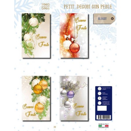 BIGLIETTO AUGURI PETIT 1194/G DECORI CON PERLE 4pz