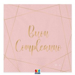 TOVAGLIOLI BUON COMPLEANNO ROSA E  GOLD 33x33cm 20pz