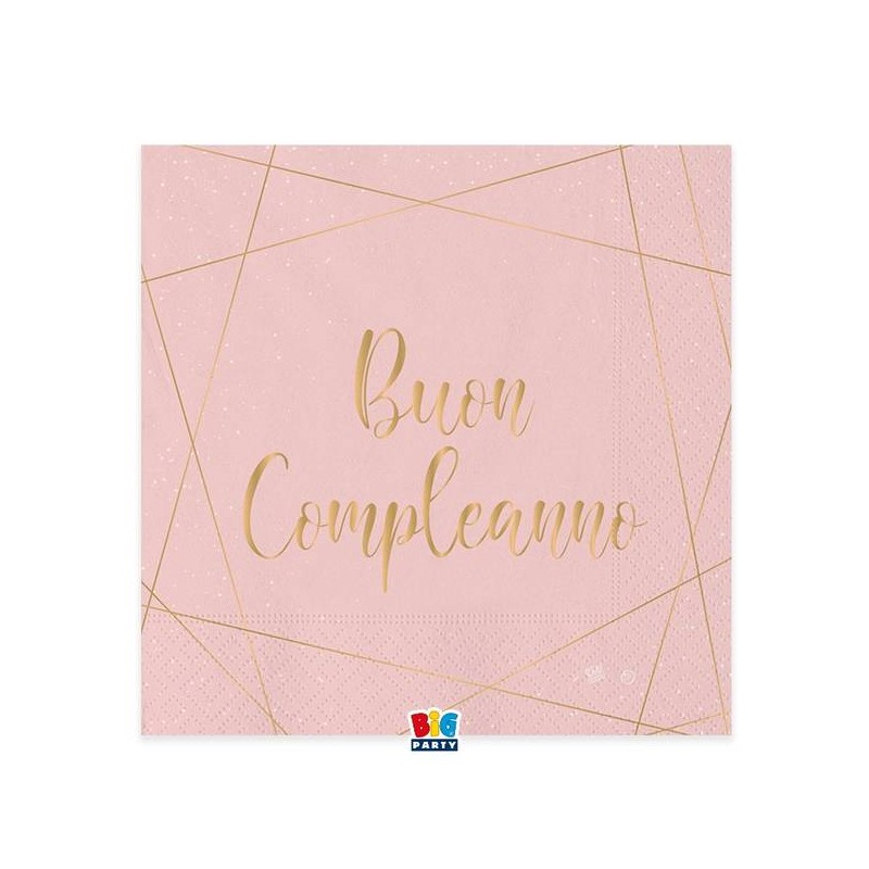 TOVAGLIOLI BUON COMPLEANNO ROSA E  GOLD 33x33cm 20pz