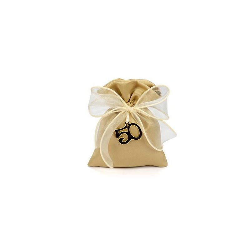 SACCHETTO ORO 50ANNI CON FIOCCO 10x13cm 10pz