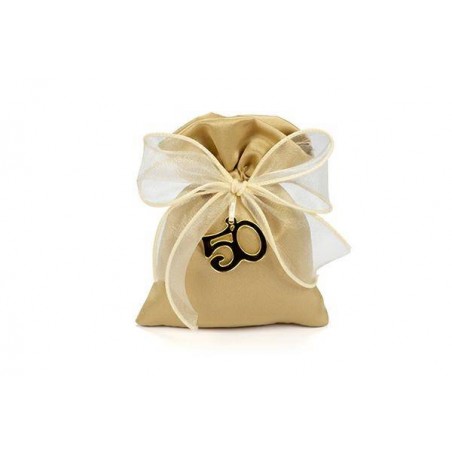 SACCHETTO ORO 50ANNI CON FIOCCO 10x13cm 10pz