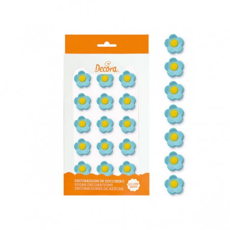 DECORAZIONI IN ZUCCHERO FIORELLINI CELESTI ø2cm 15pz