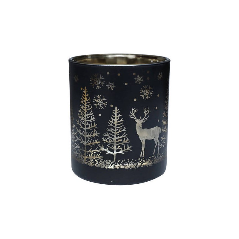 VASO PORTA TEALIGHT C/RENNA H.10cm NERO