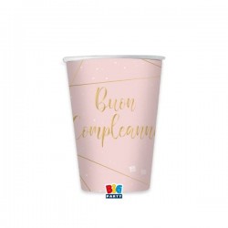 BICCHIERI BUON COMPLEANNO ROSA E  GOLD 200cc 8pz