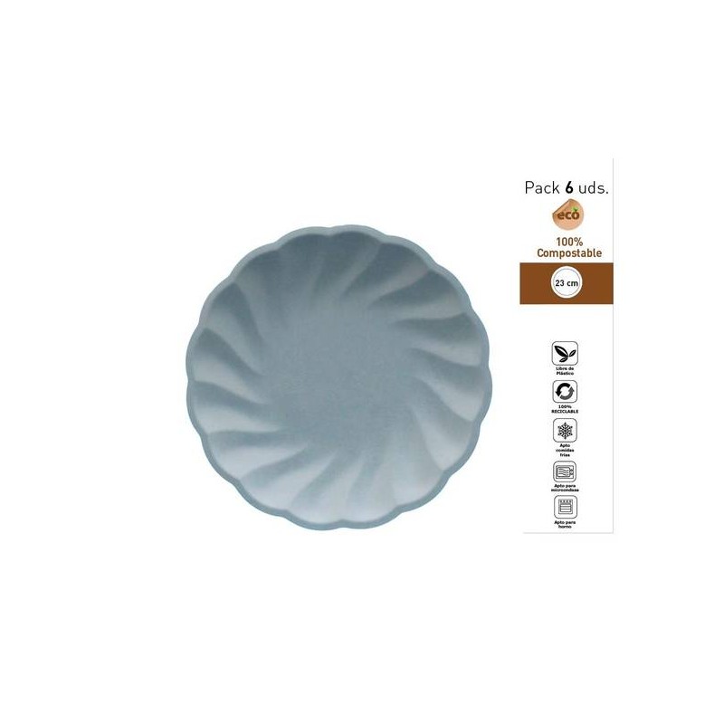 PIATTI PIANI CONCHIGLIA COMPOSTABILI TONDI ø23cm CELESTE 6pz