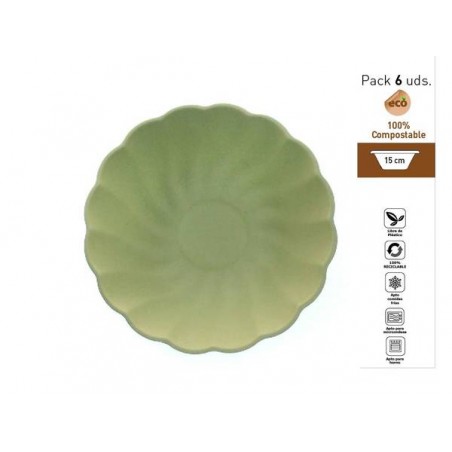 PIATTI FONDI CONCHIGLIA COMPOSTABILI TONDI ø15cm VERDE 6pz