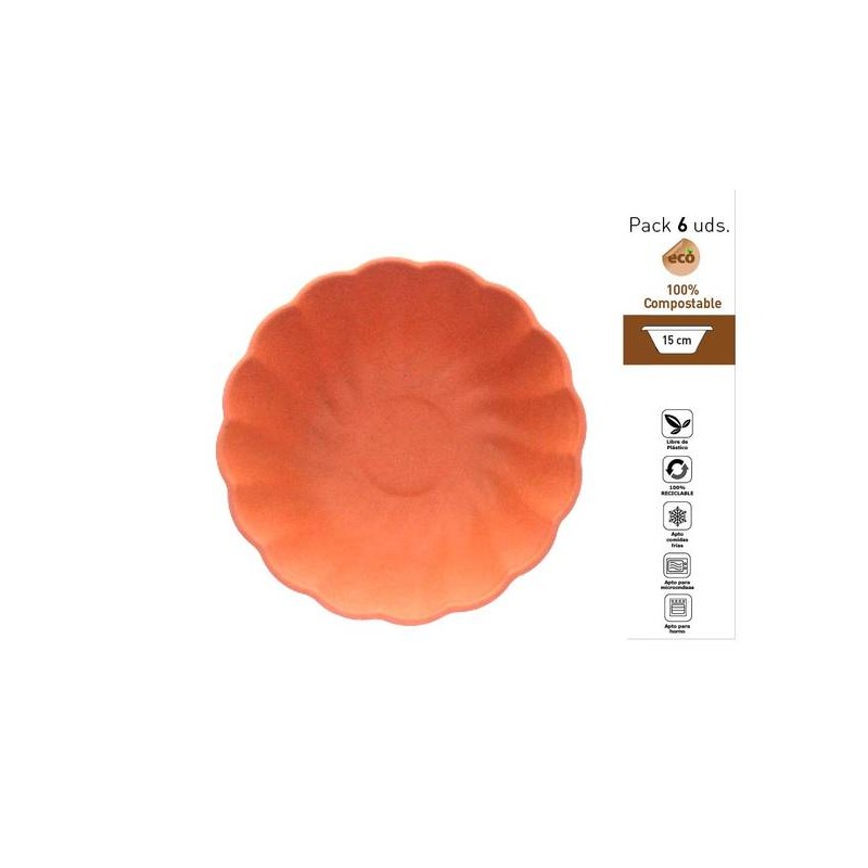 PIATTI FONDI CONCHIGLIA COMPOSTABILI TONDI ø15cm CORALLO 6pz