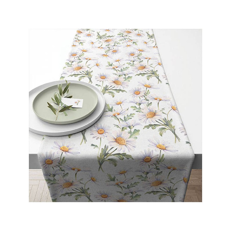 TABLERUNNER BEAUTIFUL DAISIES WHITE 40x150cm