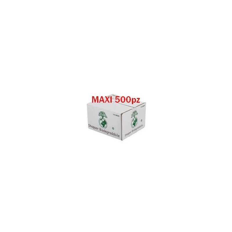 SHOPPER MAXI BIO COMPOST BIANCHE EN13432 30x10+10x60cm 500pz