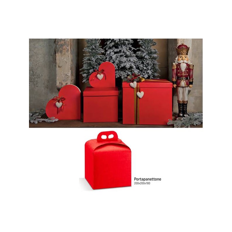 SCATOLA PANETTONE 20x20x18cm SETA ROSSO