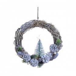 GHIRLANDA C/PIGNE E ALBERO METAL ARGENTO ø30cm
