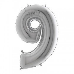 PALLONE NUMERO 9 MYLAR 102cm 40 ARGENTO