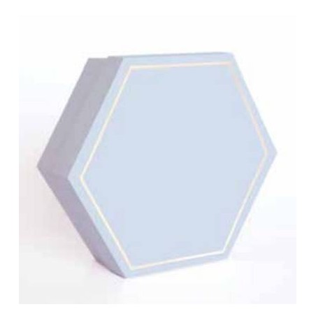 SCATOLA ESAGONALE C/DIVISORE INT. SEI SCOMPARTI 16x16x4cm ORO/CELESTE 5pz