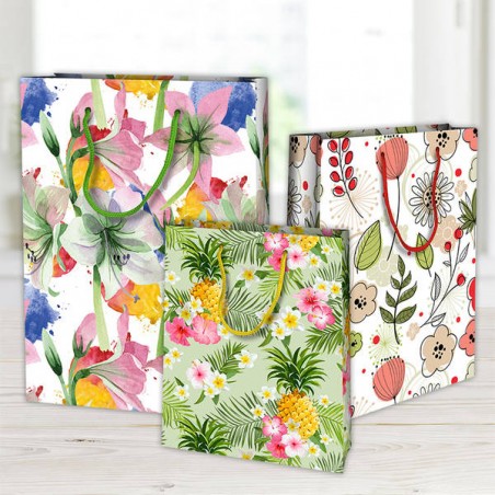 SHOPPER IN CARTA PLASTIFICATA OPACA 18x11x23cm FIORI ASS.TI