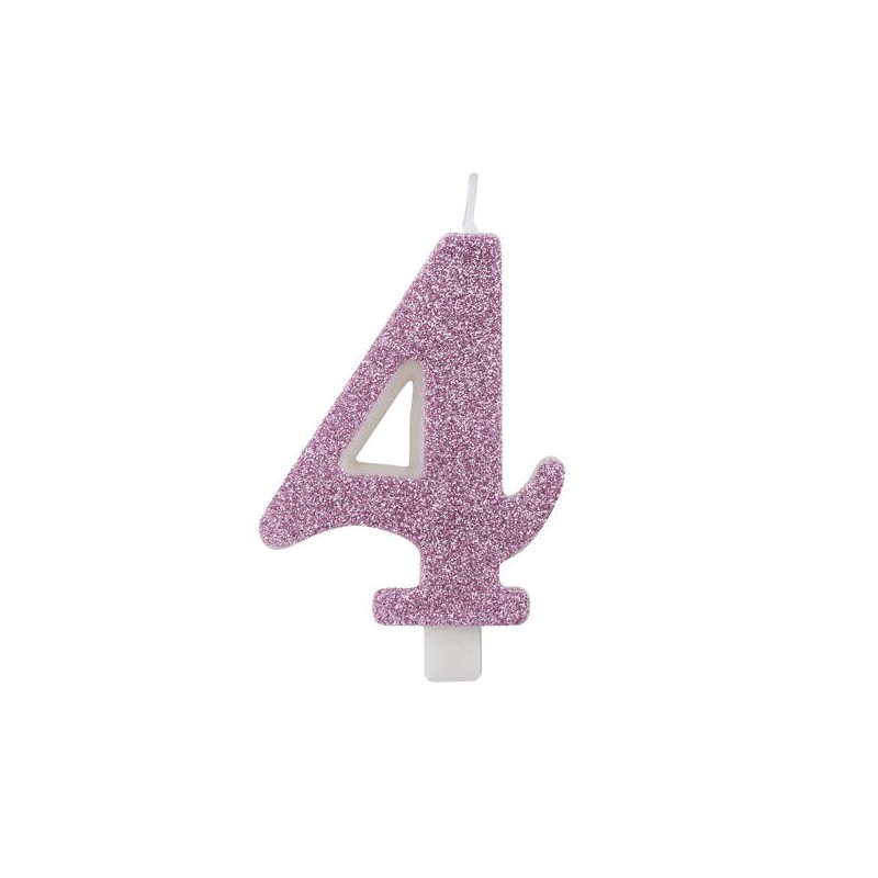 CANDELINA NUMERO 4 GLITTER MALVA 9,5cm
