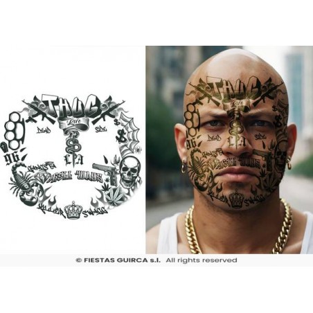 TATUAGGIO VISO THUG LIFE 30x13cm
