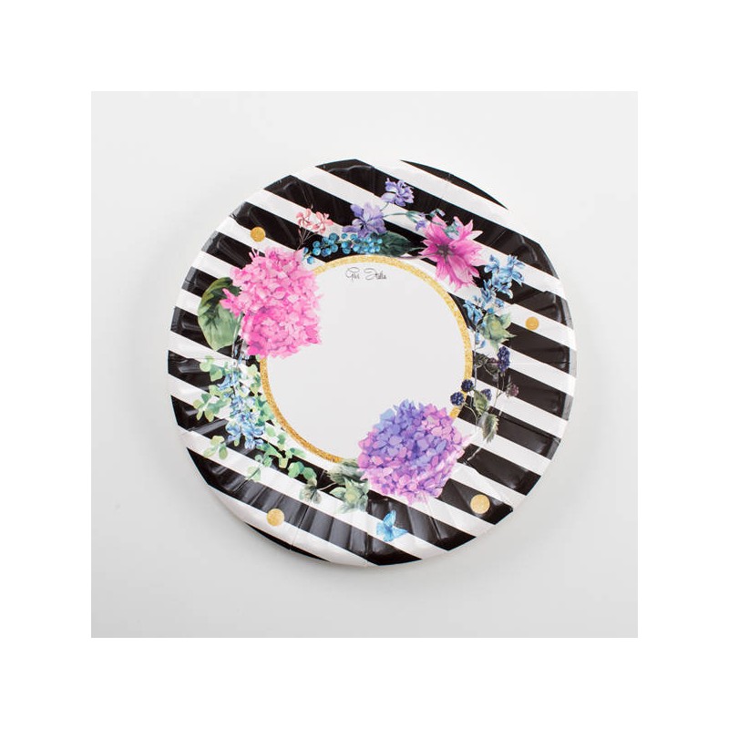 PIATTI ROUND SHAPE 21cm BLACK & FLOWERS 8pz