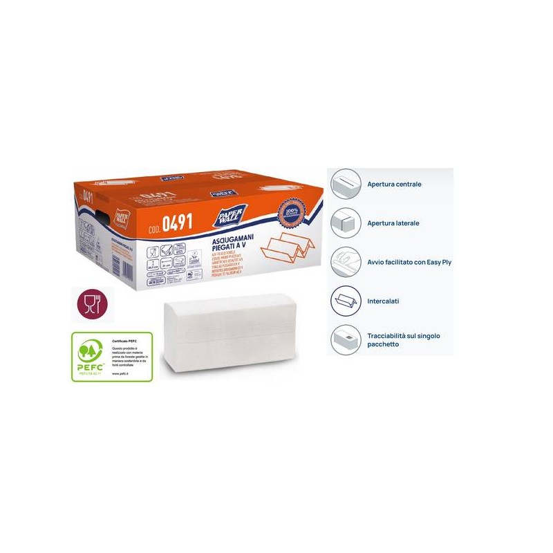 ASCIUGAMANI A V PURA CELLULOSA 2VELI 20,5x21,2cm 200pz DISPENSERBOX PVC