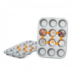 TEGLIA 12 MUFFIN ø7 IN ACCIAIO ANTIADERENTE DECORA 35x26x3cm