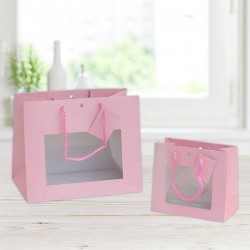 SHOPPER IN CARTA PLASTIFICATA OPACA C/FINESTRA 24x14x19,5cm ROSA